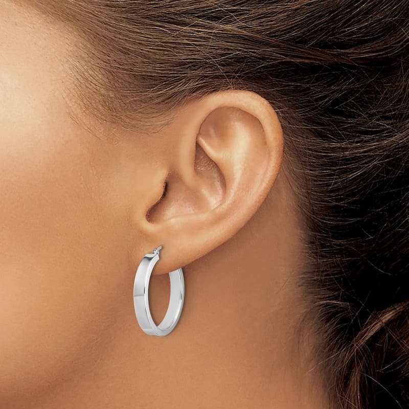 Curata 14k White Gold Polished 4x22mm Hoop Earrings
