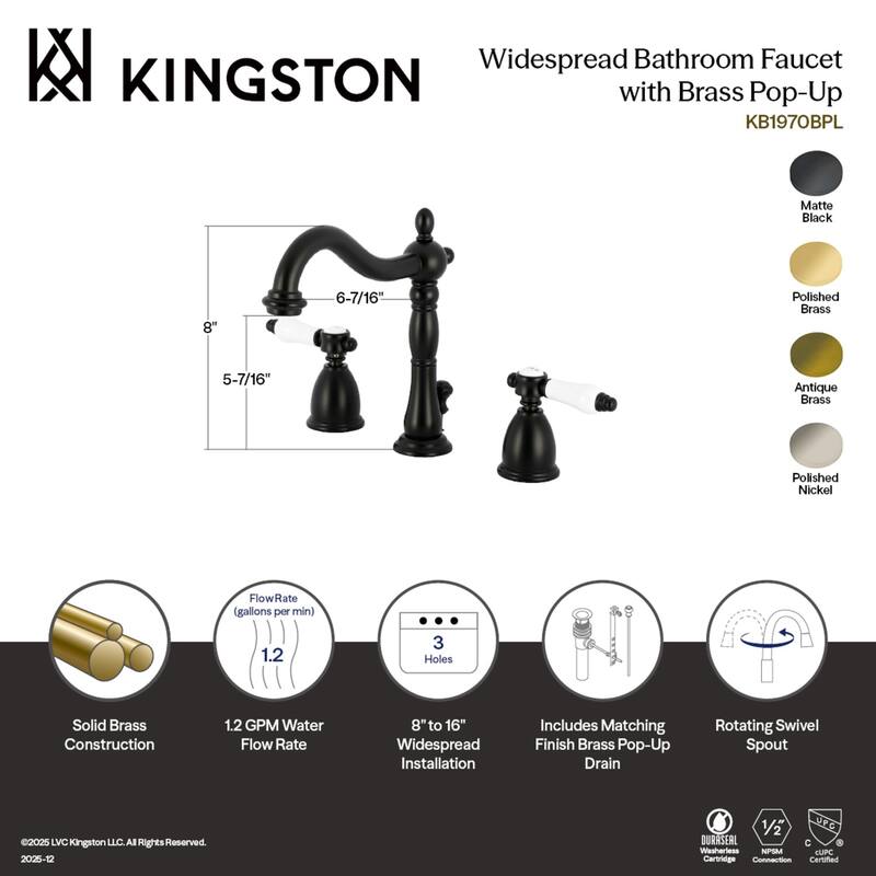 Kingston Brass Bel-Air Widespread Bathroom Faucet with Brass Pop-Up