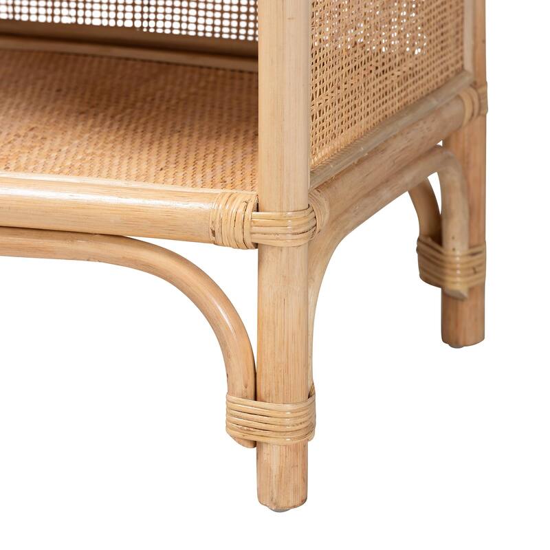 Chusi Natural Rattan Decorative Shelf - Handwoven Cane Display Unit with Arched Top, Boho Coastal Storage Rack for Living Room