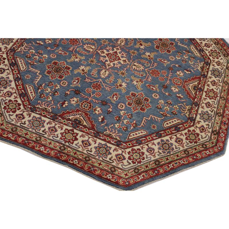 Rustic Kazak Evie Blue/Natural Wool Octagon - 7'8'' x 7'9''