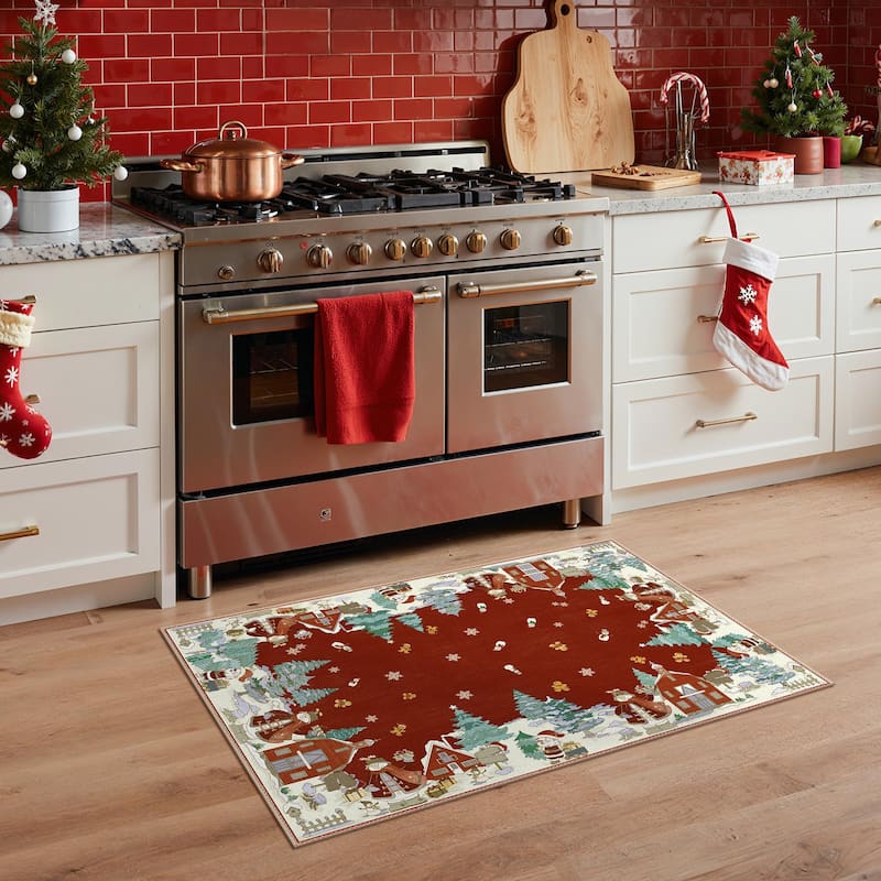 Mcow Low-Pile Non-Slip Machine-Washable Christmas Rug