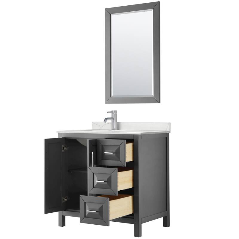 Daria 36-inch Single Vanity, Single Hole Quartz Top, 24-inch Mirror