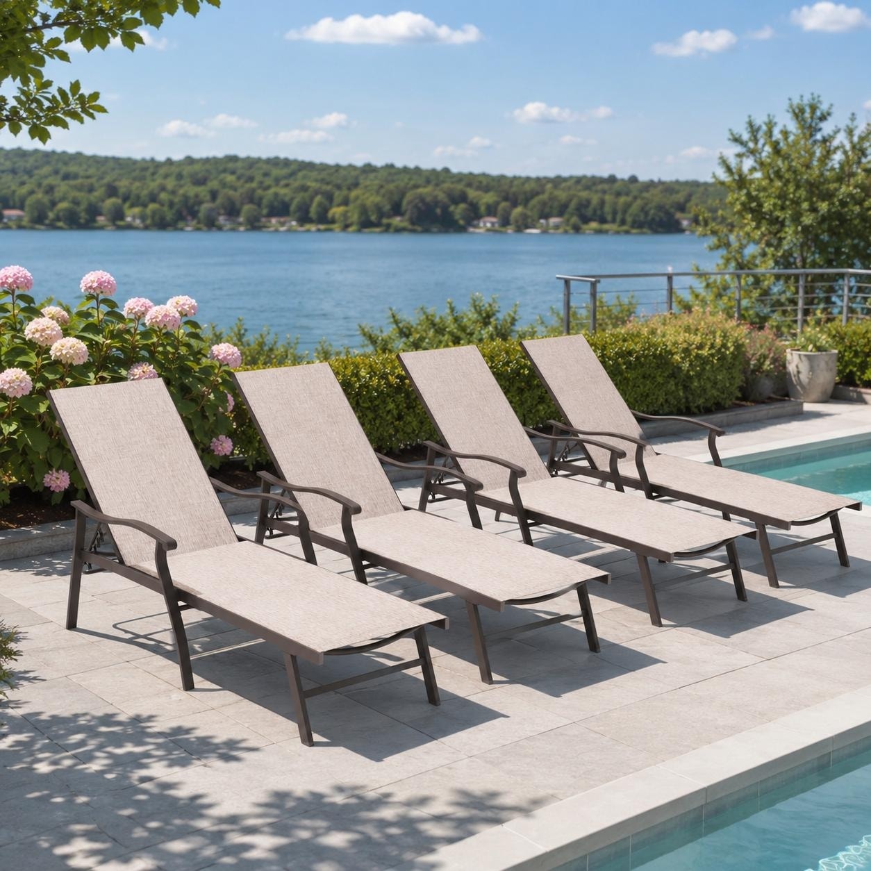 Outdoor All Weather Aluminum Recliner Adjustable Chaise Lounge Chair with Armrest - See Picture