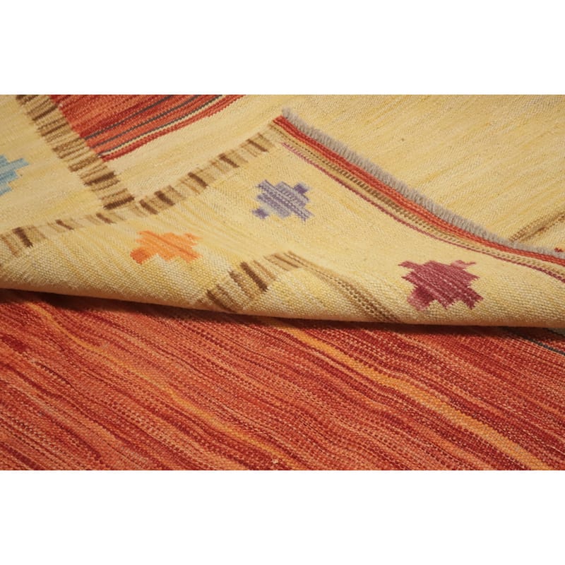 Hand Woven Oriental 100% Wool Carpet Southwestern Tribal Multi-Colored Kilim Area Rug - 8' 2'' X 5' 6''