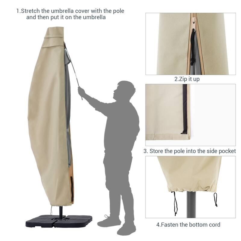 LIVOOSUN Patio Offset Umbrella Covers 600D Waterproof, Fits 8ft-11ft
