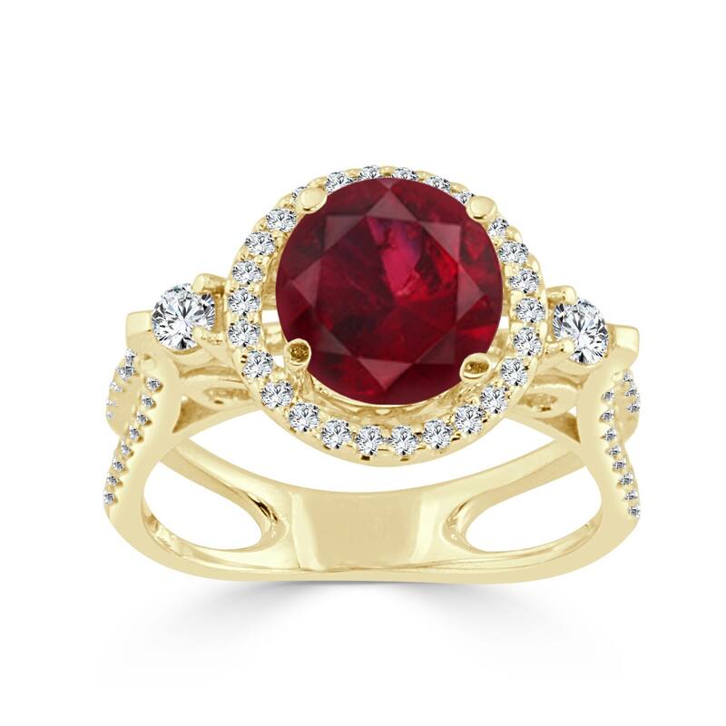 Auriya Contemporary 1/2ctw Red Ruby 1/2ctw Halo Diamond Engagement Ring 14k Gold - Yellow - 4