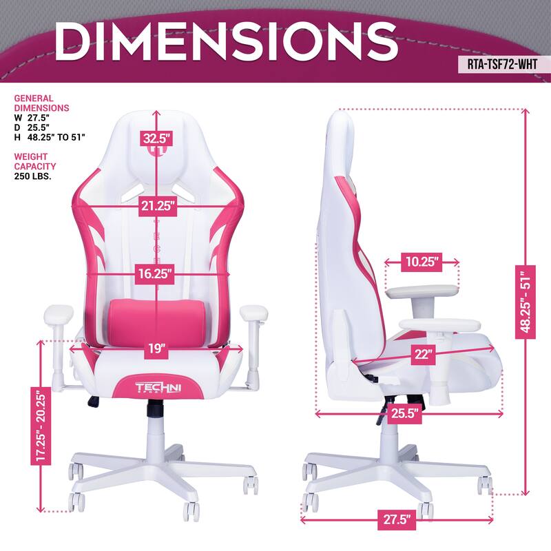 Sport TSF72 Echo Gaming Chair，High quality and durable， - White with Pink