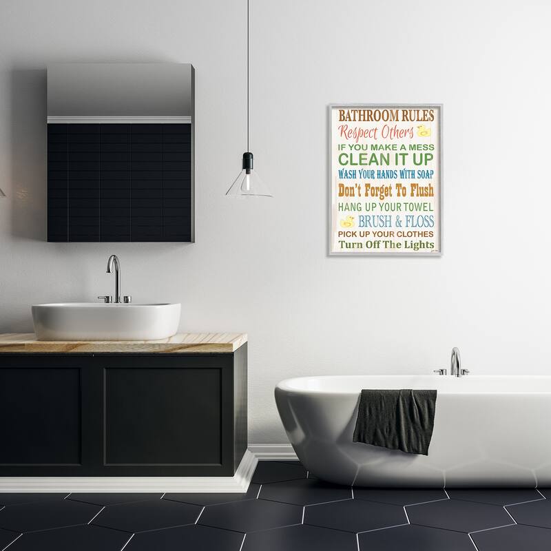 Stupell Bathroom Rules Rubber Ducky Bathroom Wall Art, Design By