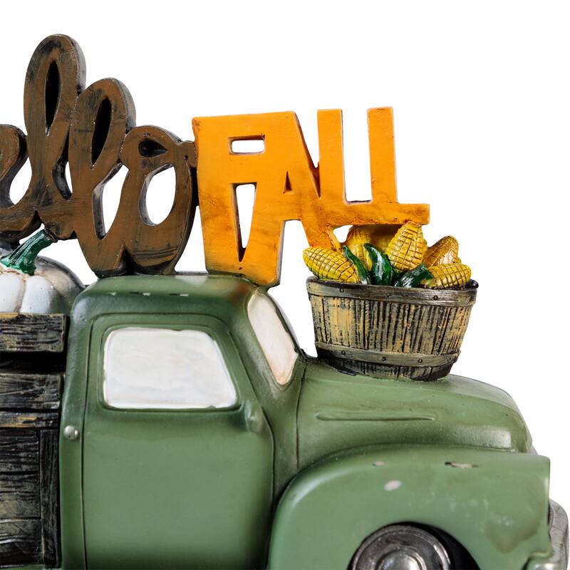 Hello Fall Vintage Style Truck Hauling Autumn Harvest Decoration - 11.25"