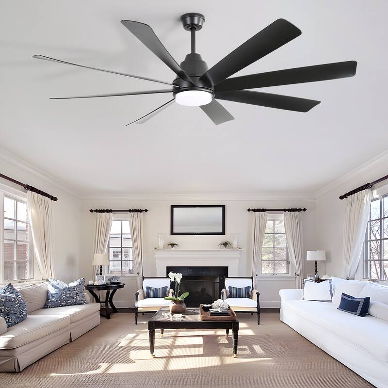 72 Inch Large Ceiling Fans with Lights and Remote Control 6 Wind Speed DC Motor Black for Living Room