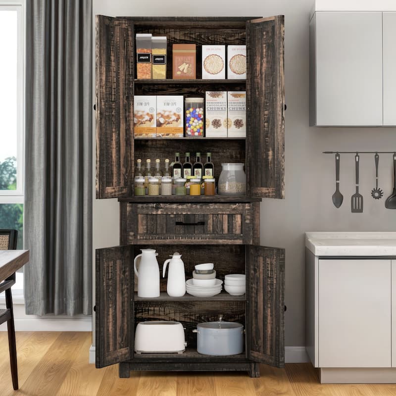 Moasis 64" Farmhouse Tall Kitchen Pantry Storage Cabinet with 2 Drawers & Doors