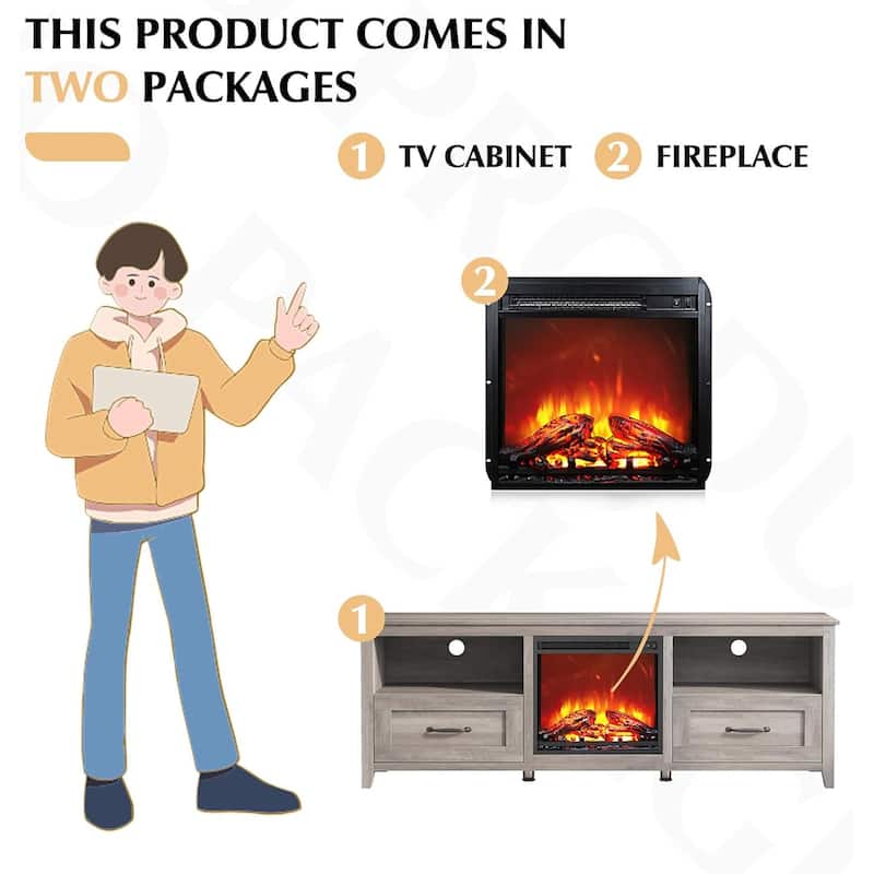 WESOME 70" Fireplace TV Stand Entertainment Center with 18'' Electric Fireplace