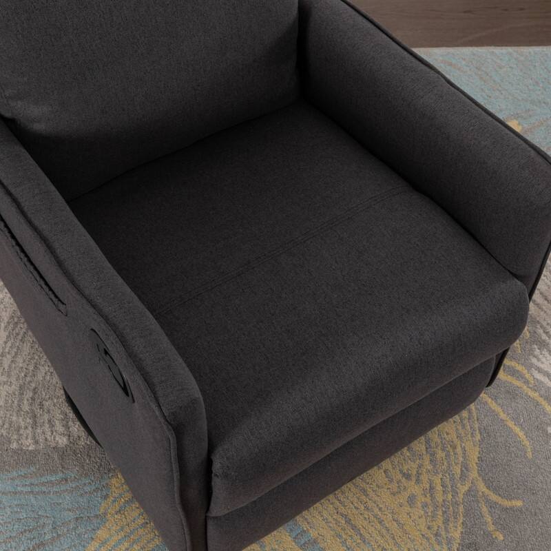 Cotton Linen Fabric Swivel Rocking Chair With Adjustment Backrest Footrest and Samll Pocket