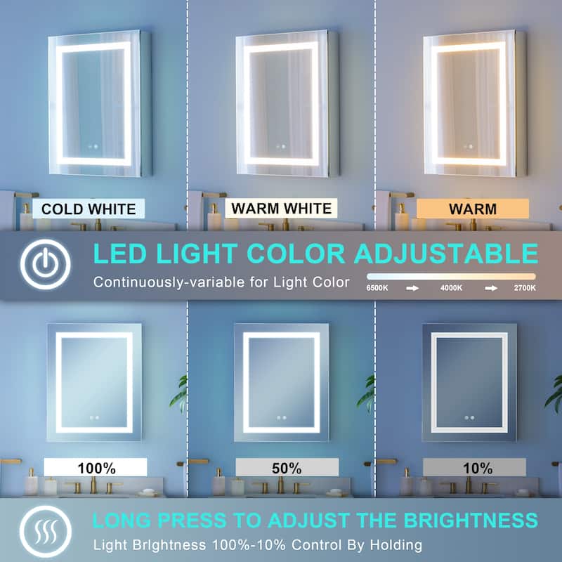 30" H Recessed or Surface LED Mirror Cabinet with Adjustable Glass Shelves,Defogger, Dimmer And Outlets & USB Ports