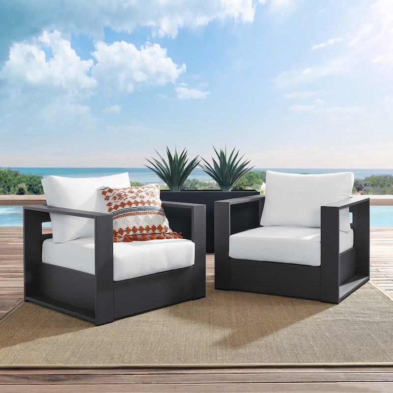 Tahoe Outdoor Patio Powder-Coated Aluminum 2-Piece Armchair Set - Gray White