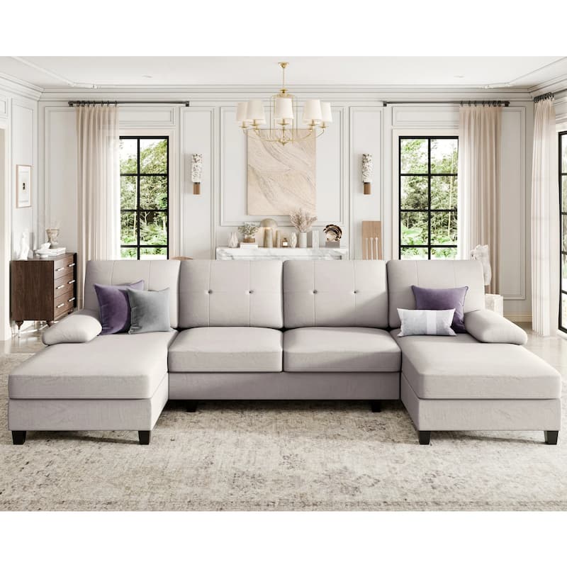 Futzca Sectional Sofa Couches for Living Room, 4 Seat U-Shaped Sofa - Beige