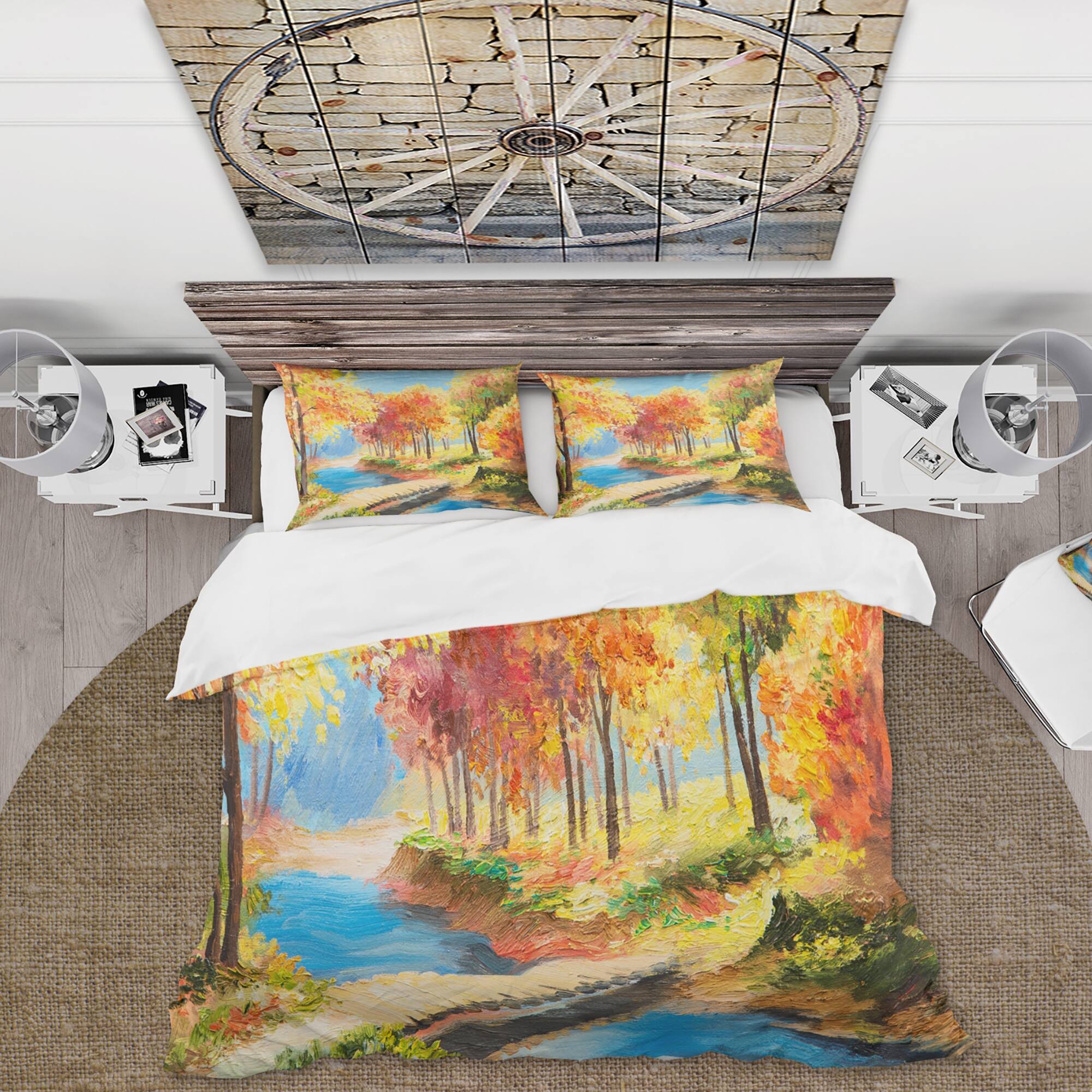 Designart 'Yellow and Orange Trees By The Riverside' Lake House Duvet