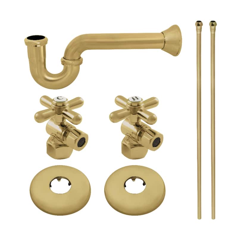 Gourmet Scape Plumbing Supply Kit with 1-1/2" P-Trap - 1/2" IPS Inlet x 3/8" Comp Oulet - Brushed Brass