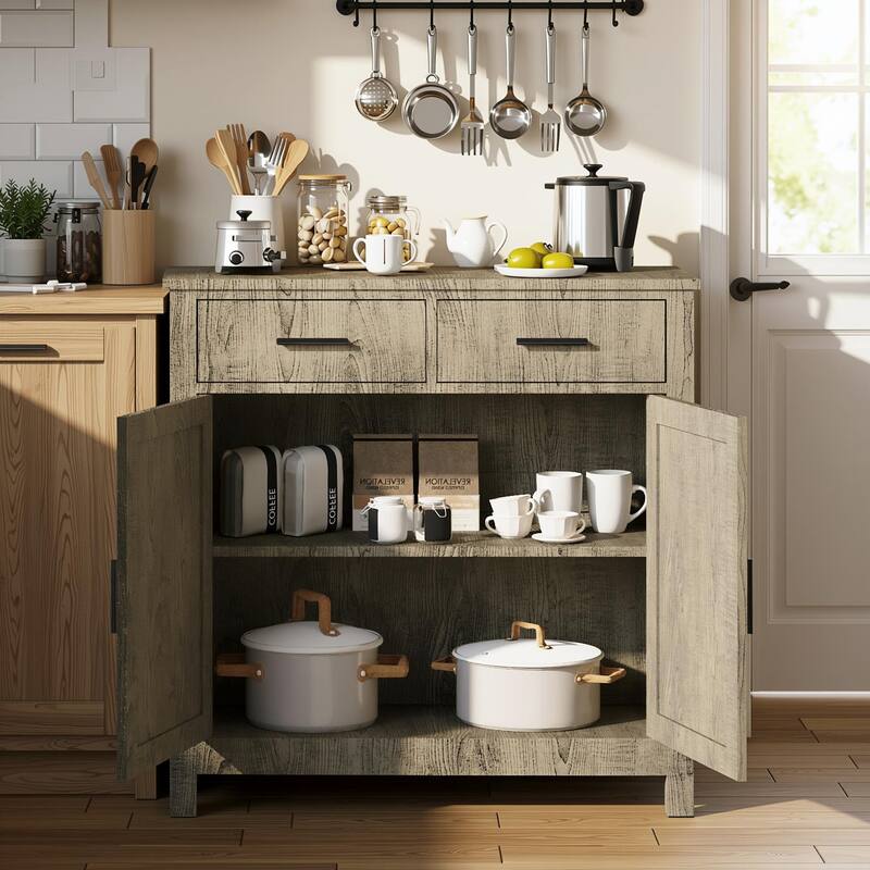 Homy Casa Modern Farmhouse Buffet Cabinet with Storage & 2 Drawers