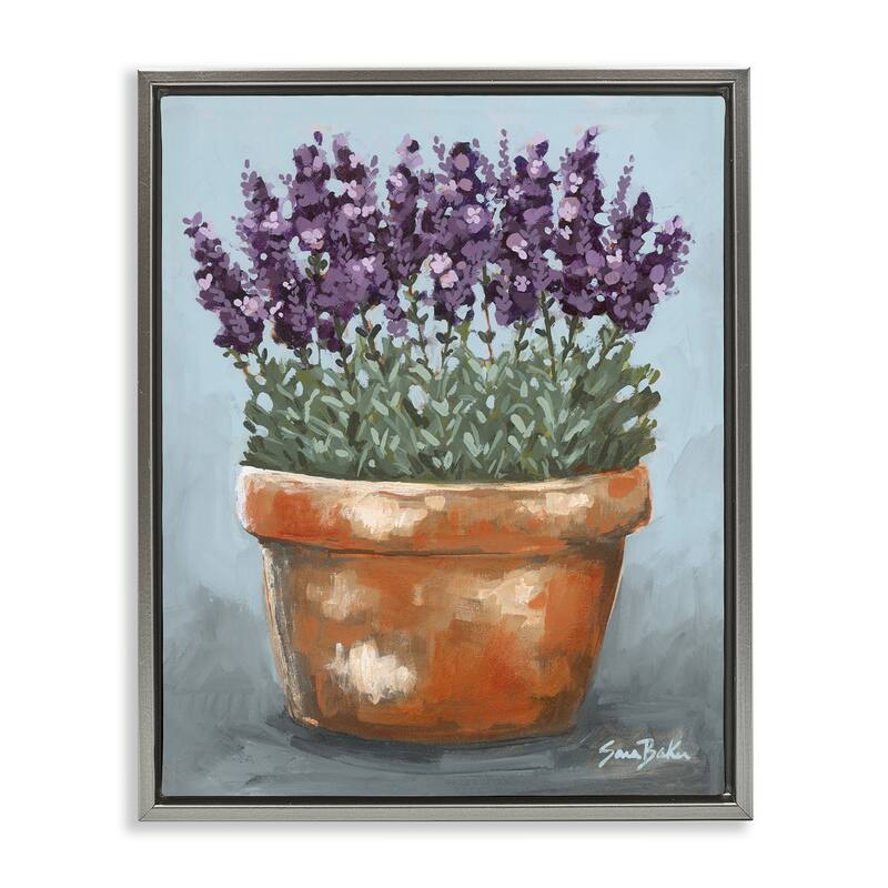 Stupell Potted Lavender Herbs Framed Floater Canvas Wall Art Design By Sara Baker - 17 x 21 - Grey