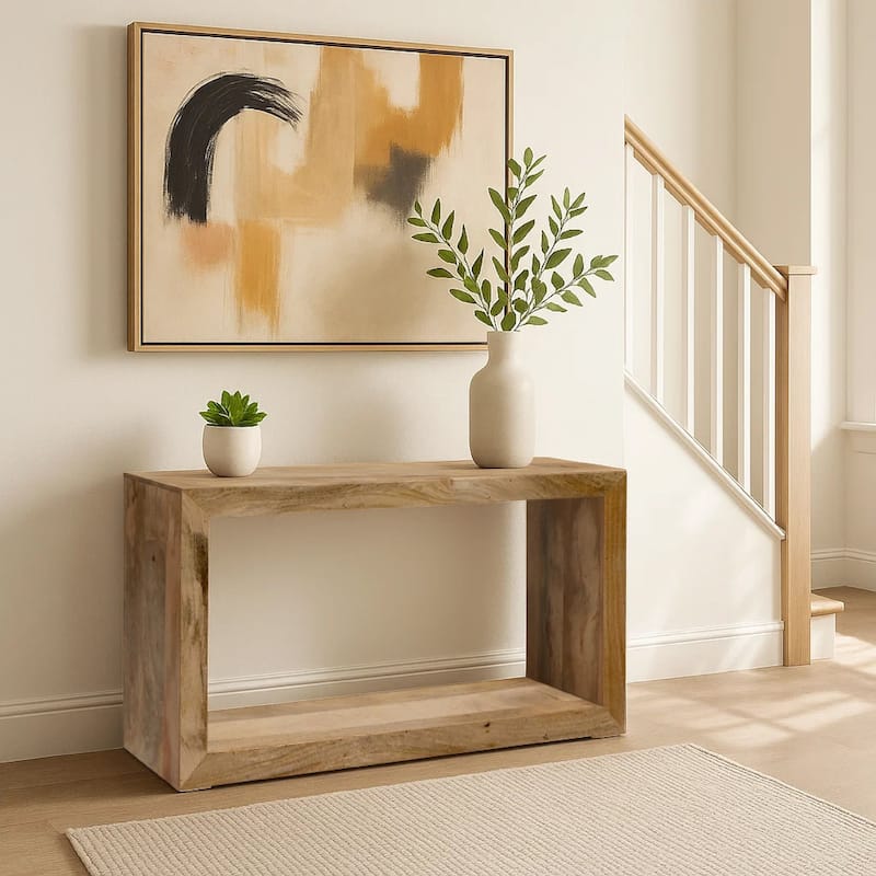 Keli 52 Inch Mango Wood Sideboard Console Table, Open Cube, 1 Shelf