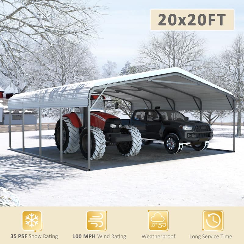 VEIKOUS Metal Carport, Heavy Duty Steel Carport Garage and Shelter, White
