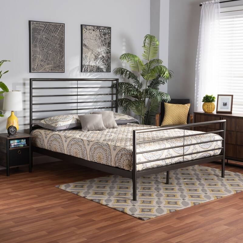 Metal Platform Bed Frame Full Size - Modern Black Finish, Headboard & Slats Included