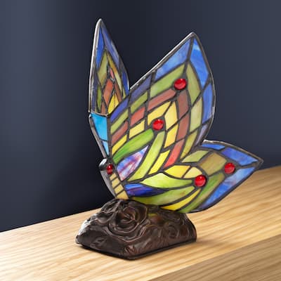Multicolored Glass/Resin/Brass Butterfly Wings Accent Lamp - 5.5"L x 7.5"W x 9.5"H