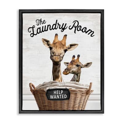 Stupell Help Wanted Laundry Room Giraffes Framed Floater Canvas Wall Art Design By Lettered and Lined