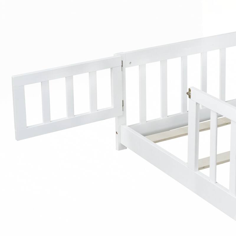 Rubber Wood Floor Bed with Safety Guardrails
