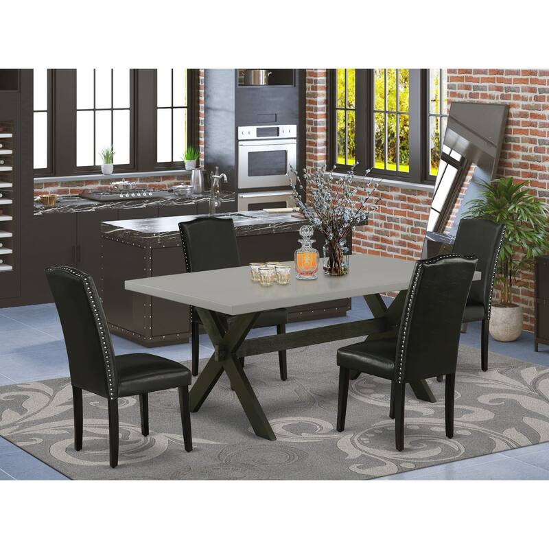 East West Furniture Dining Set- a Dining Table and Black Pu Leather Parson Chairs, Wire brushed Black.(Pieces Options) - X697EN169-5