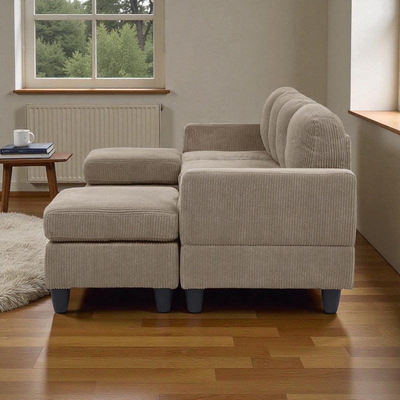 101" Modular Corduroy Sectional Sofa with Ottoman, Removable Cushions, Textured Upholstery for Living Room Comfort