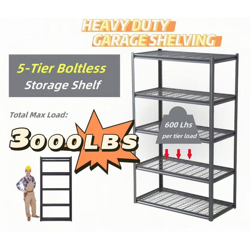 5-Tier Adjustable Heavy Duty Metal Storage Shelves, Black, 72"H