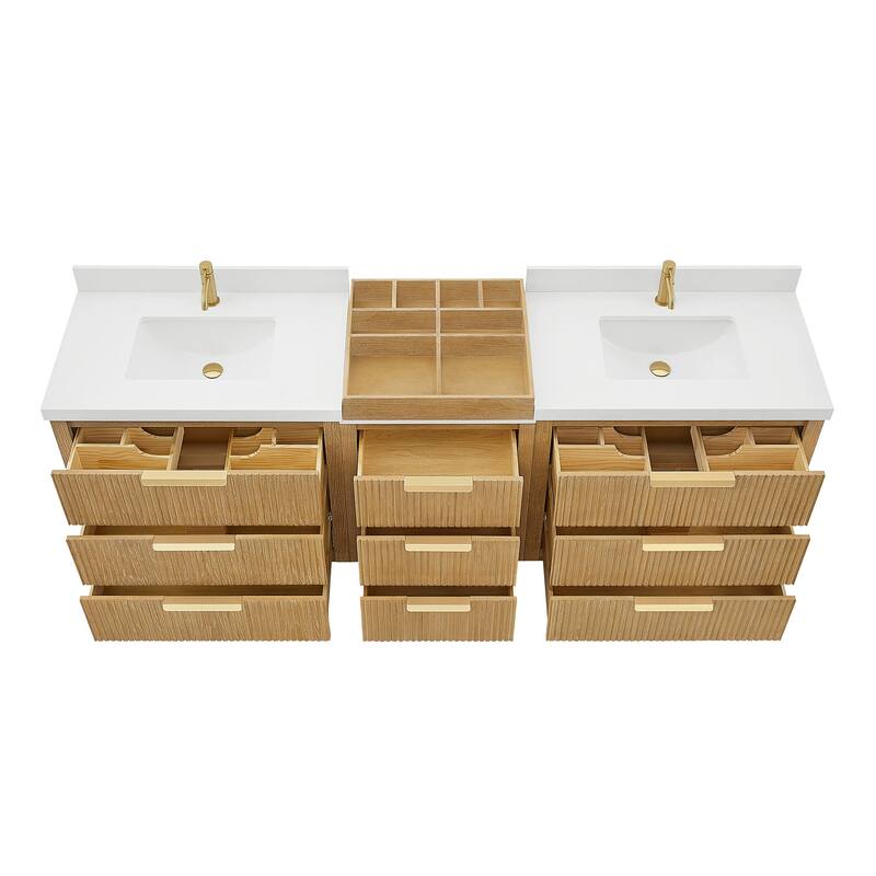 Santarem Double Vanity with Pure White Quartz Stone Top without Mirror