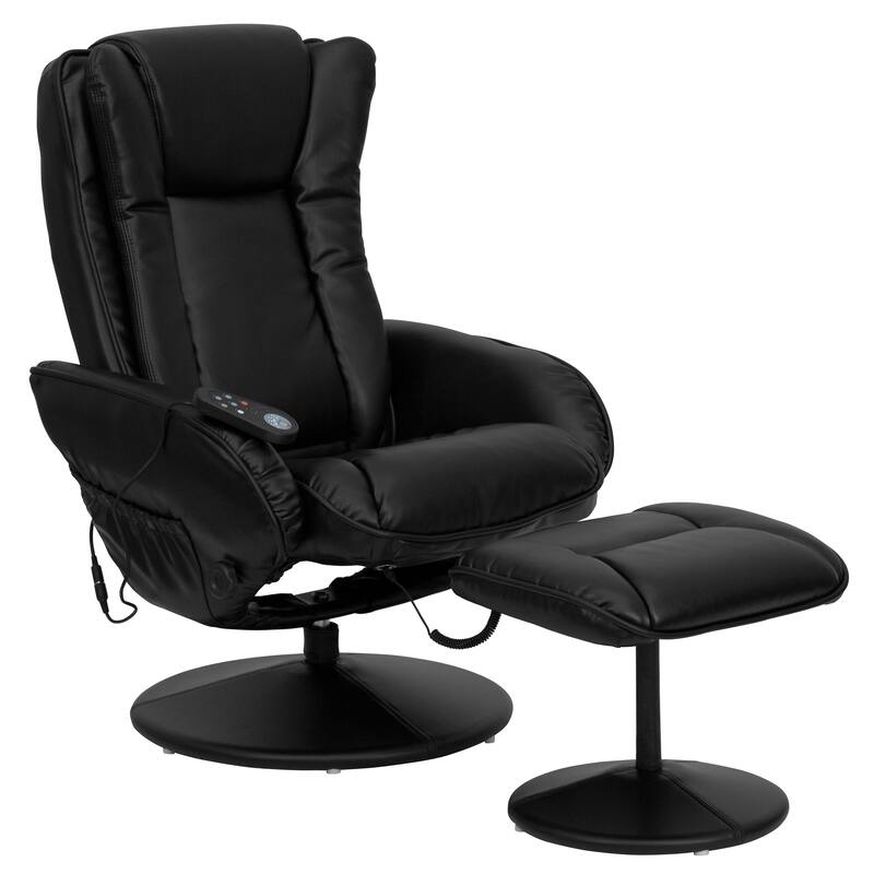 LeatherSoft Massaging Multi-Position Recliner w/Side Pocket & Ottoman