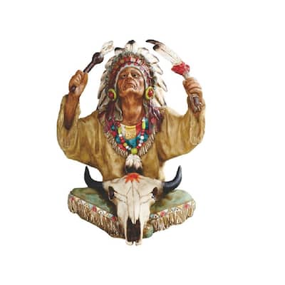 Q-Max 10"H Indian Chief with Bull Skull Statue Decoration Figurine