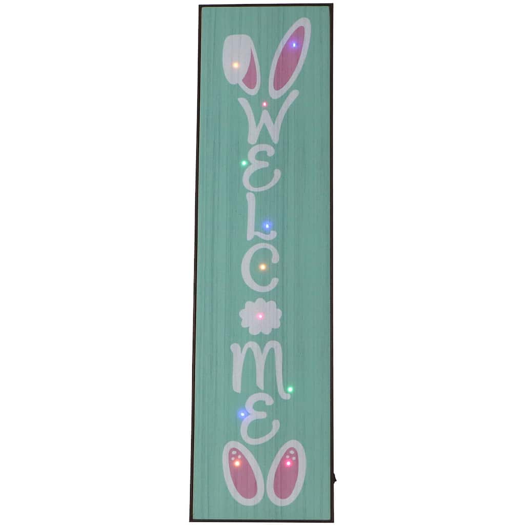 Fraser Hill Farm 45-In. WELCOME Porch Leaner Sign w/Battery-Operated LED Lights & Bunny Ears, Festive Spring Decoration, Blue