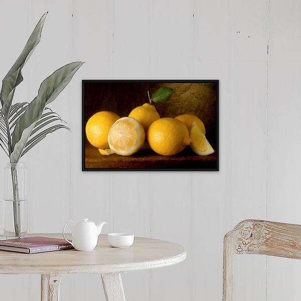 Shop Yellow Lemons On A Board Black Float Frame Canvas Art