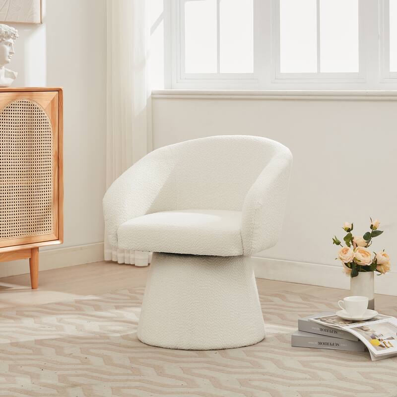 Modern 360° Swivel Accent Chair, Boucle Upholstered, Comfy Barrel Chair for Living Room, Bedroom & Office