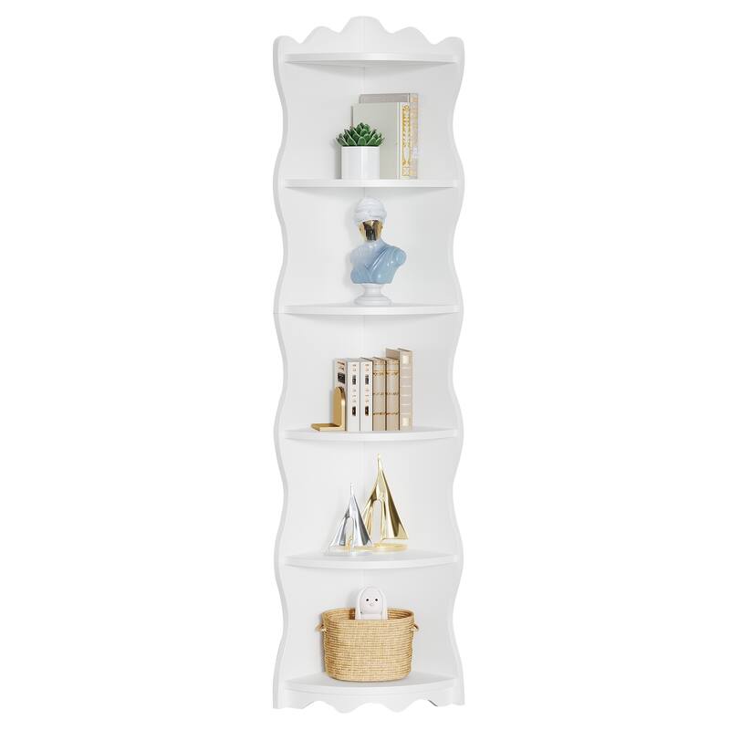 70.8" Tall White Corner Shelf, 6-tier Corner Bookshelf Bookcase - 13.8" D x 13.8" W x 70.8" H