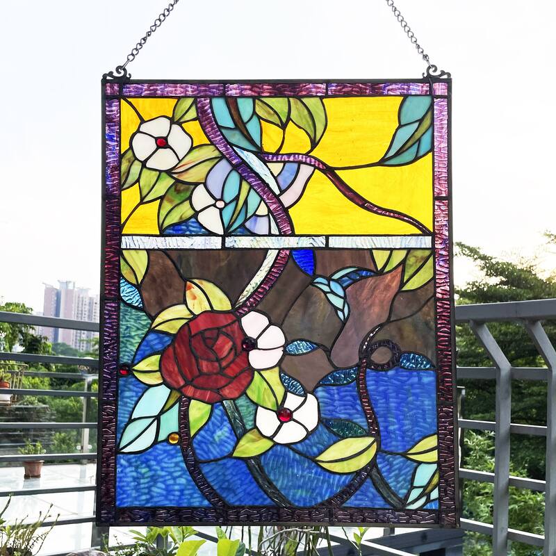 Floral Design Window Panel/Sun Catcher - 24 inches high