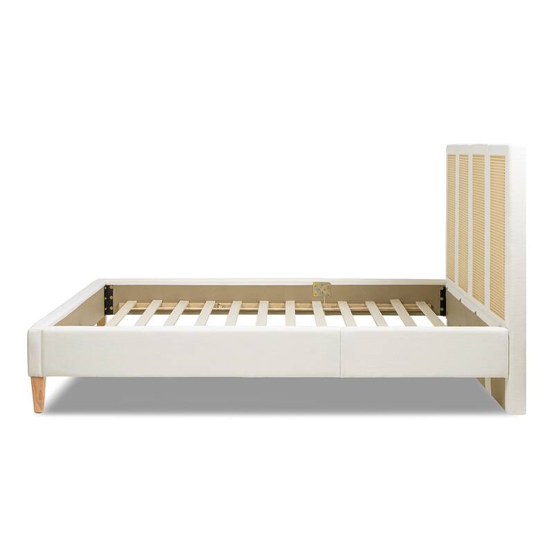 Jennifer Taylor Home Toscana Upholstered Cane Back Platform Bed, Antique White Polyester