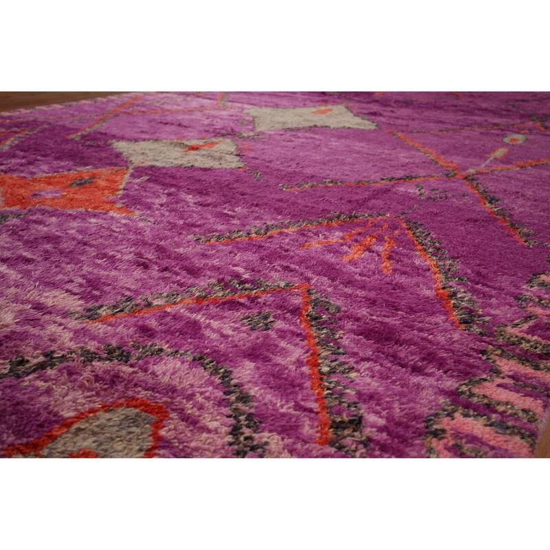 Purple Plush Moroccan Area Rug Handmade Wool Carpet - 8'11" x 12'8"