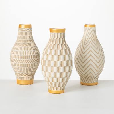 Sullivans Geometric Gold Trimmed Ceramic Vases - Set of 3