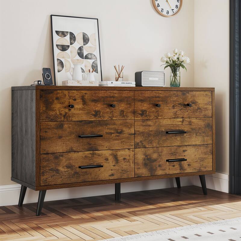 Moasis 47" W 6 Drawers Double Dresser for Bedroom, Chests of drawers - Brown - 6-drawer