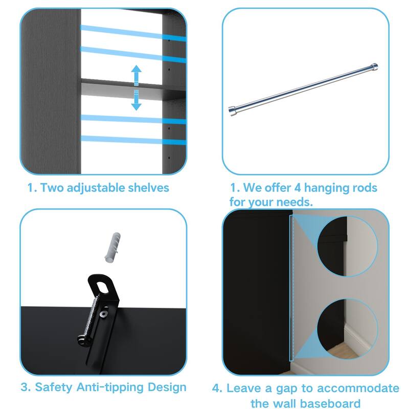 Rackcog Set of 2 Closet Organizer with 2 Doors, Closet System with Drawers for Walk-in Closet
