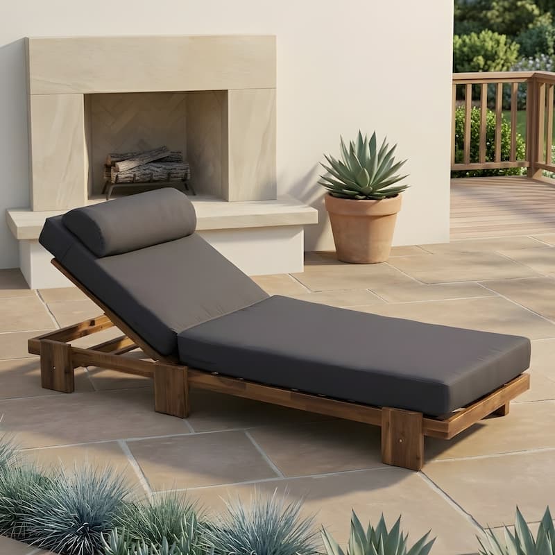 78.8-inch Outdoor Patio Lounge Chair with Adjustable Recliner, Headrest, and Retractable Side Tray - Dark Gray