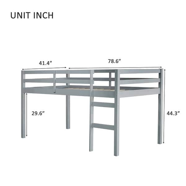 dimension image slide 2 of 3, Rubber Wooden Twin Loft Bed with Ladder, Strengthened Slats