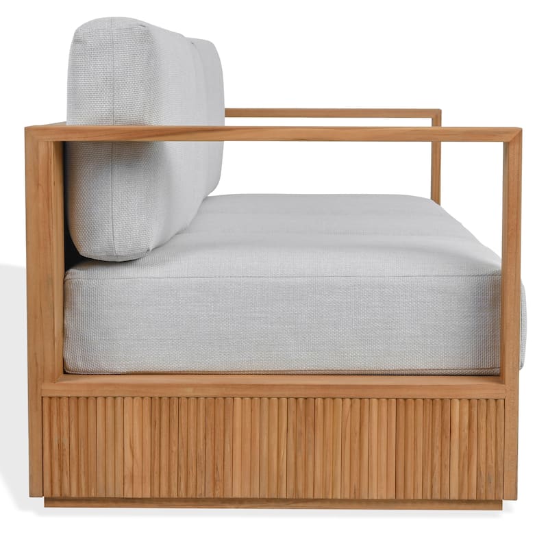 SAFAVIEH Couture Saint Lucia Reeded Teak Wood Patio Sofa - 80"W x 30"D x 24"H