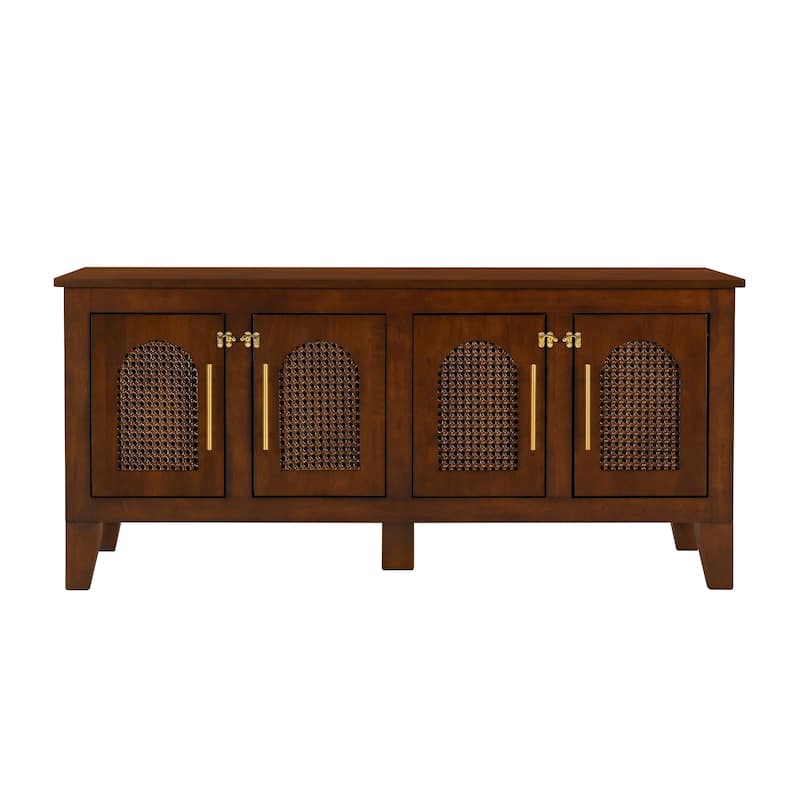 Christopher Knight Home - 47"W Rubber Wood Dog Crate Cabinet with Rattan Doors & Storage